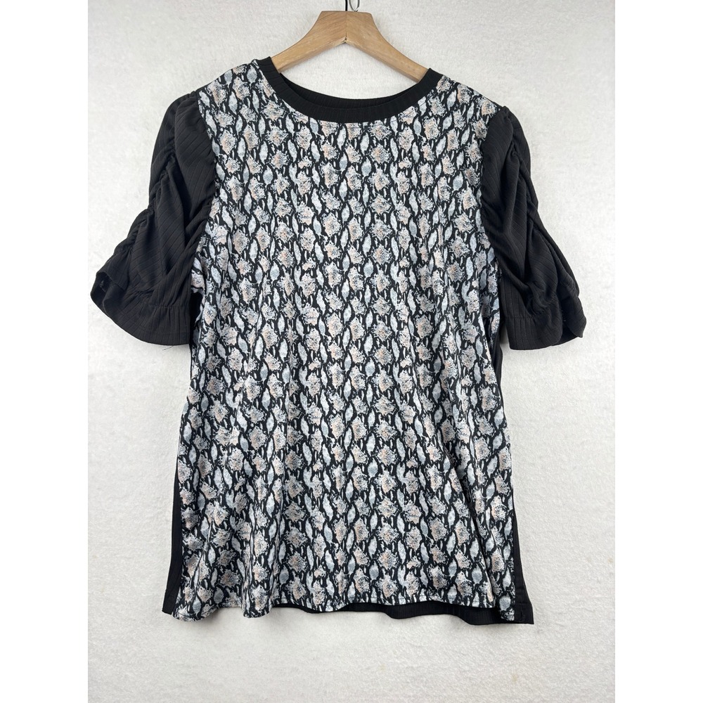 Hayden Knit Top Womens Large Ruched Puff Sleeve Animal Print